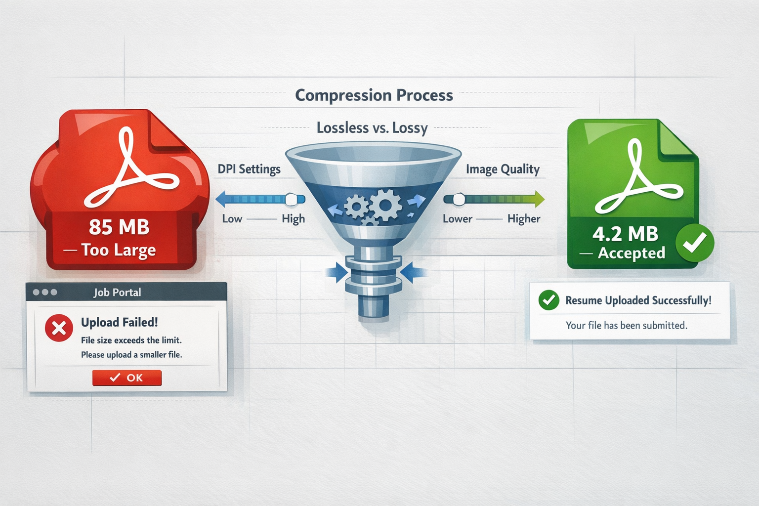 Detailed landscape format (1536x1024) infographic-style illustration showing a side-by-side comparison diagram: on the left, a bloated red P
