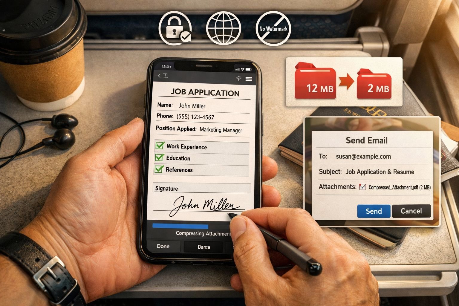 () editorial lifestyle image for the section about filling, signing, and compressing PDFs on a phone using edit pdf on