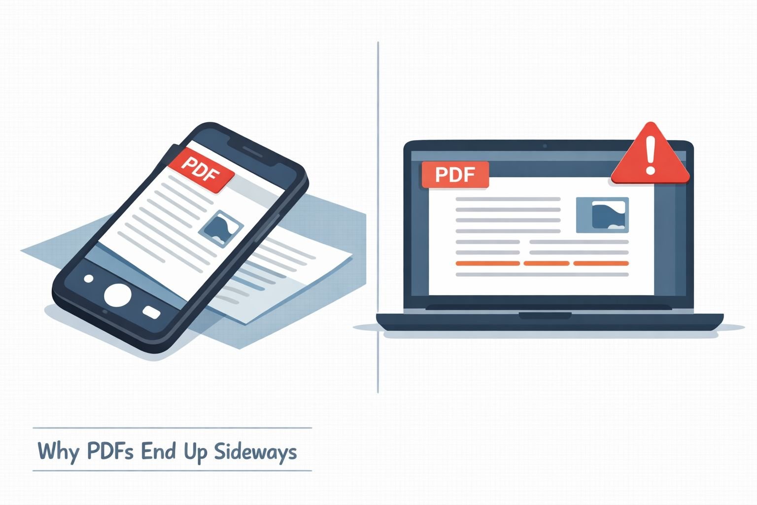 () editorial illustration showing a split-screen concept: left side displays a smartphone scanning a paper document at a