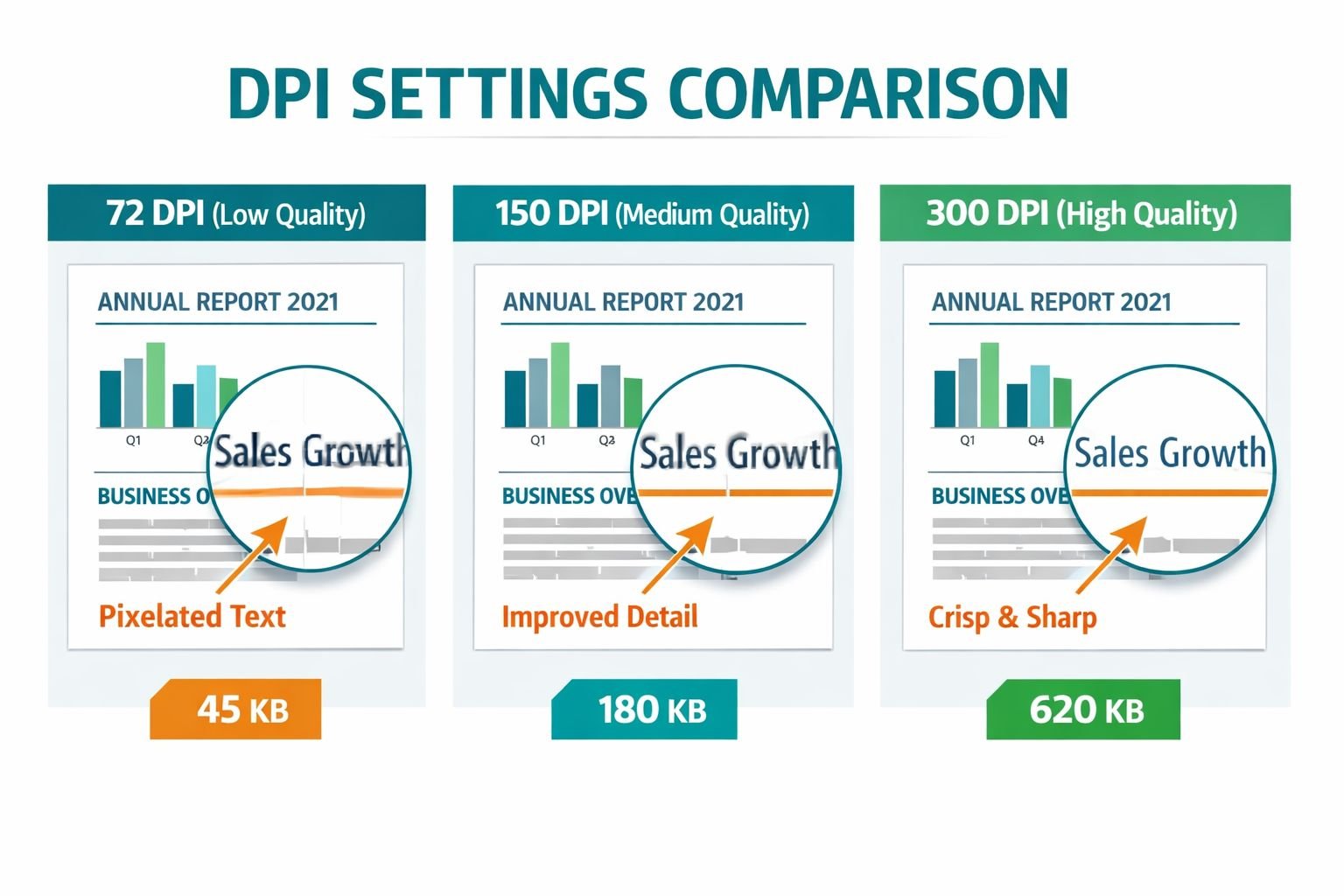 () informational illustration showing a DPI settings comparison panel &mdash; three side-by-side JPG image exports from the same