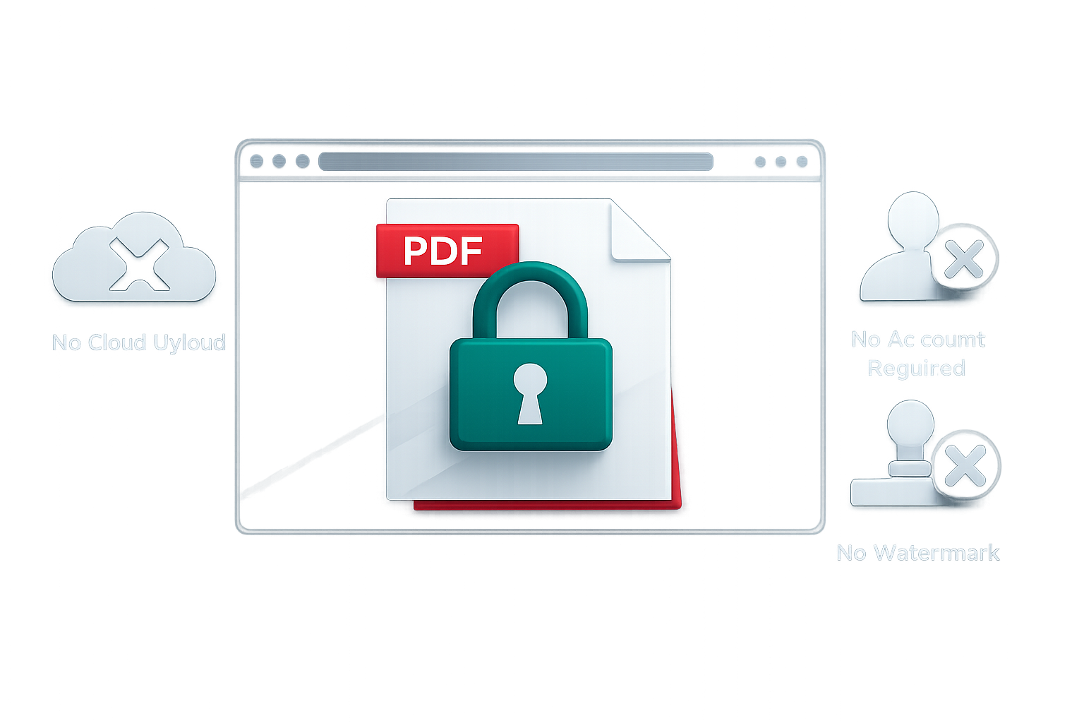 () security-focused concept image showing a PDF document icon inside a transparent browser window with a padlock symbol in